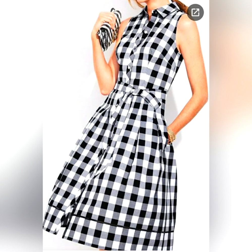 Talbots Black and White Polo Collar Midi Sundress